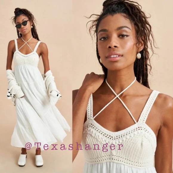 NWT La Ligne Jane Ivory Crochet Cotton Silk Tiered Midi Dress Size M Medium - Picture 2 of 10